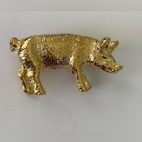 Vintage Highly Detailed Vintage Gold Tone Pig Brooch - Picture 4 of 5
